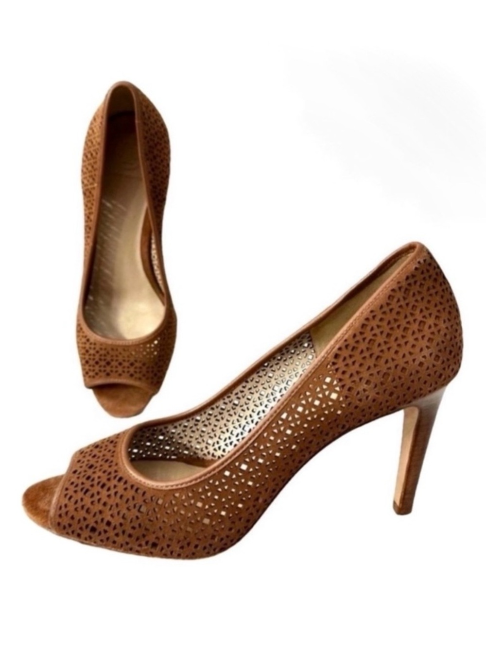 Tory Burch Eleanor Suede Pumps Open/Peep Toe Laser Cut